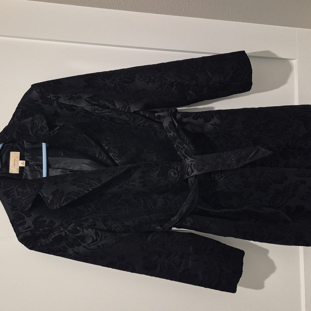 Merona | Black Textured Pea Coat With Belt Medium - Picture 3 of 8